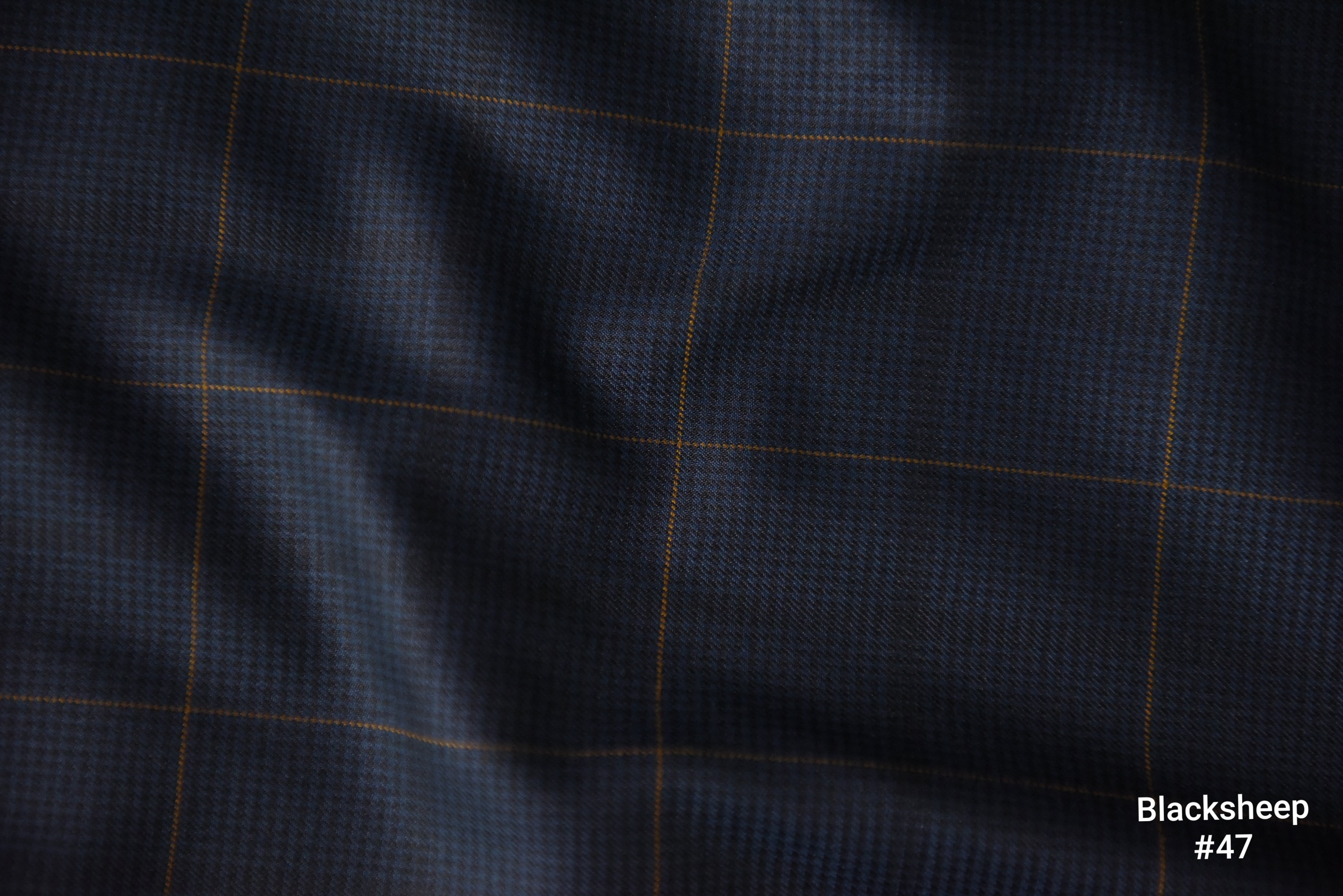 Navy Windowpane Wool Blend Suit with Gold Lines