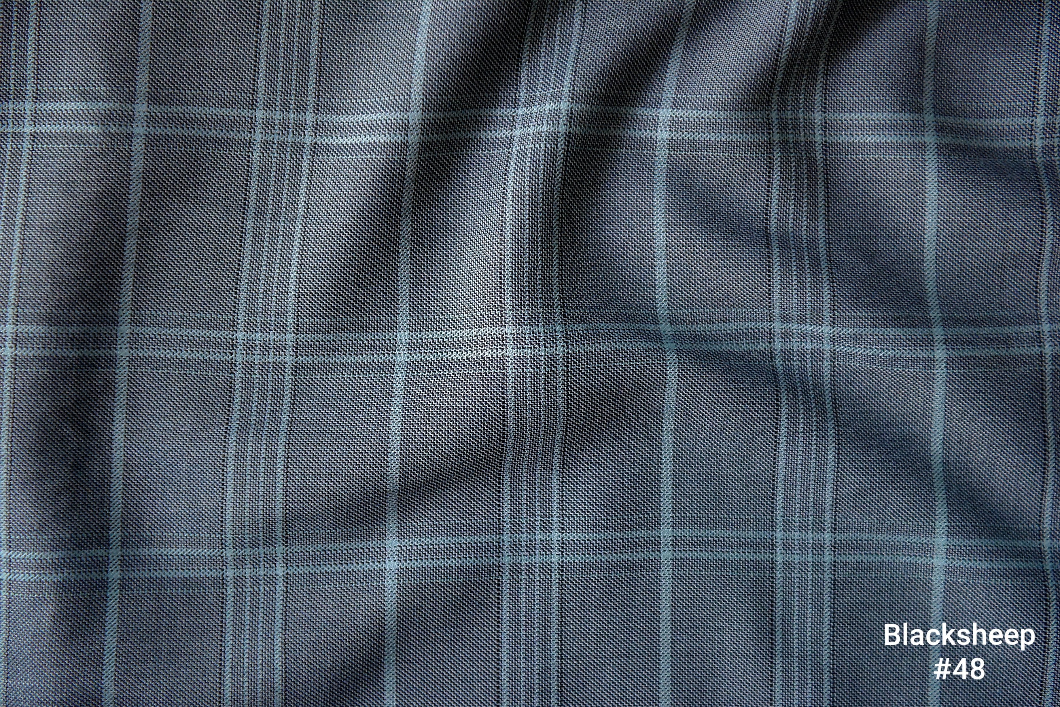 Slate Blue Plaid Wool Blend Trousers