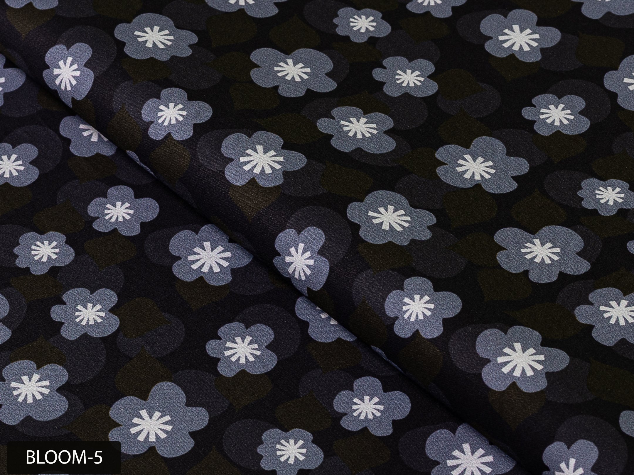 Grey-Blue Starburst Floral Shirt on Black