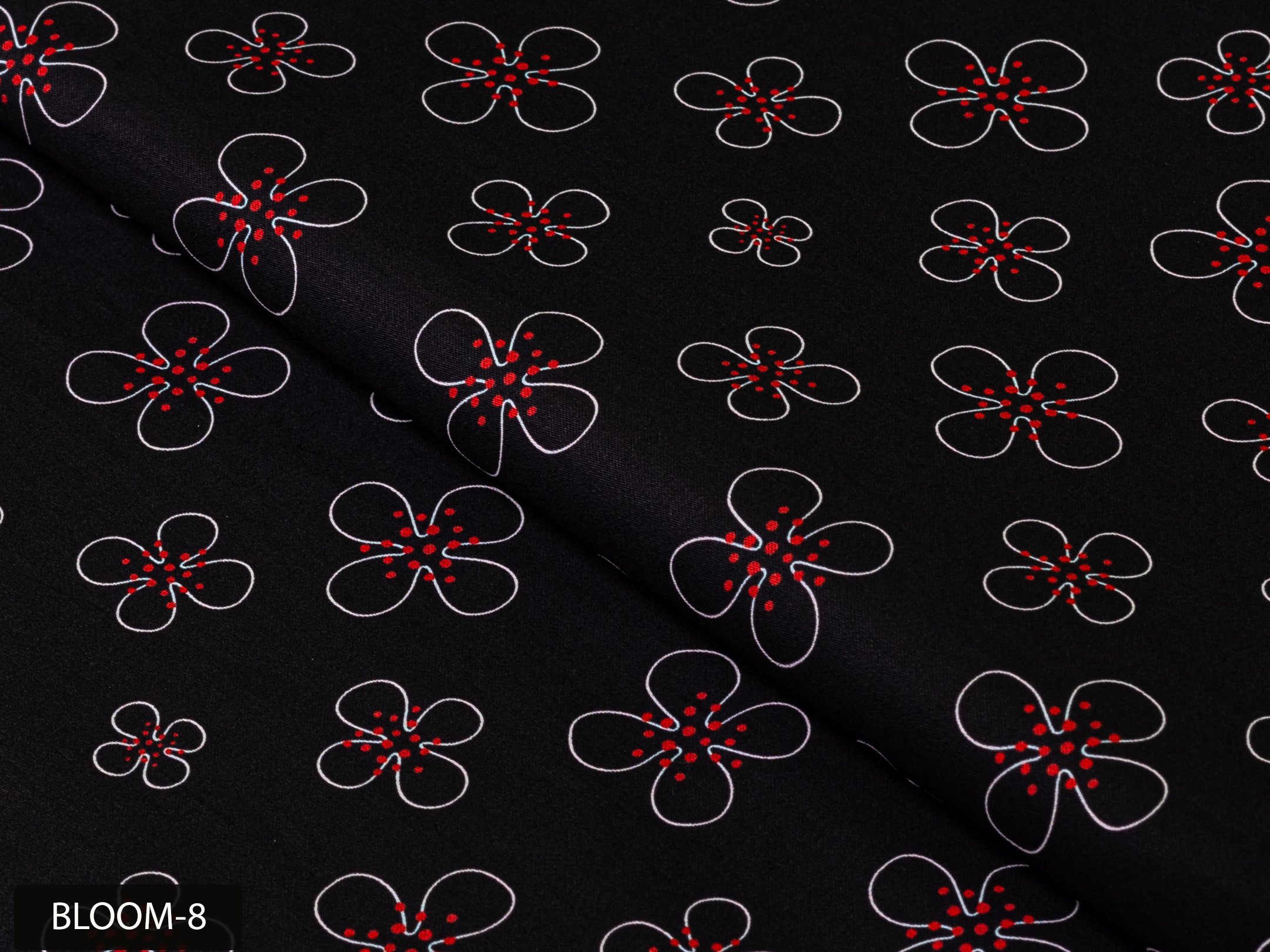Black Line-Drawn Floral Shirt with Red Accents